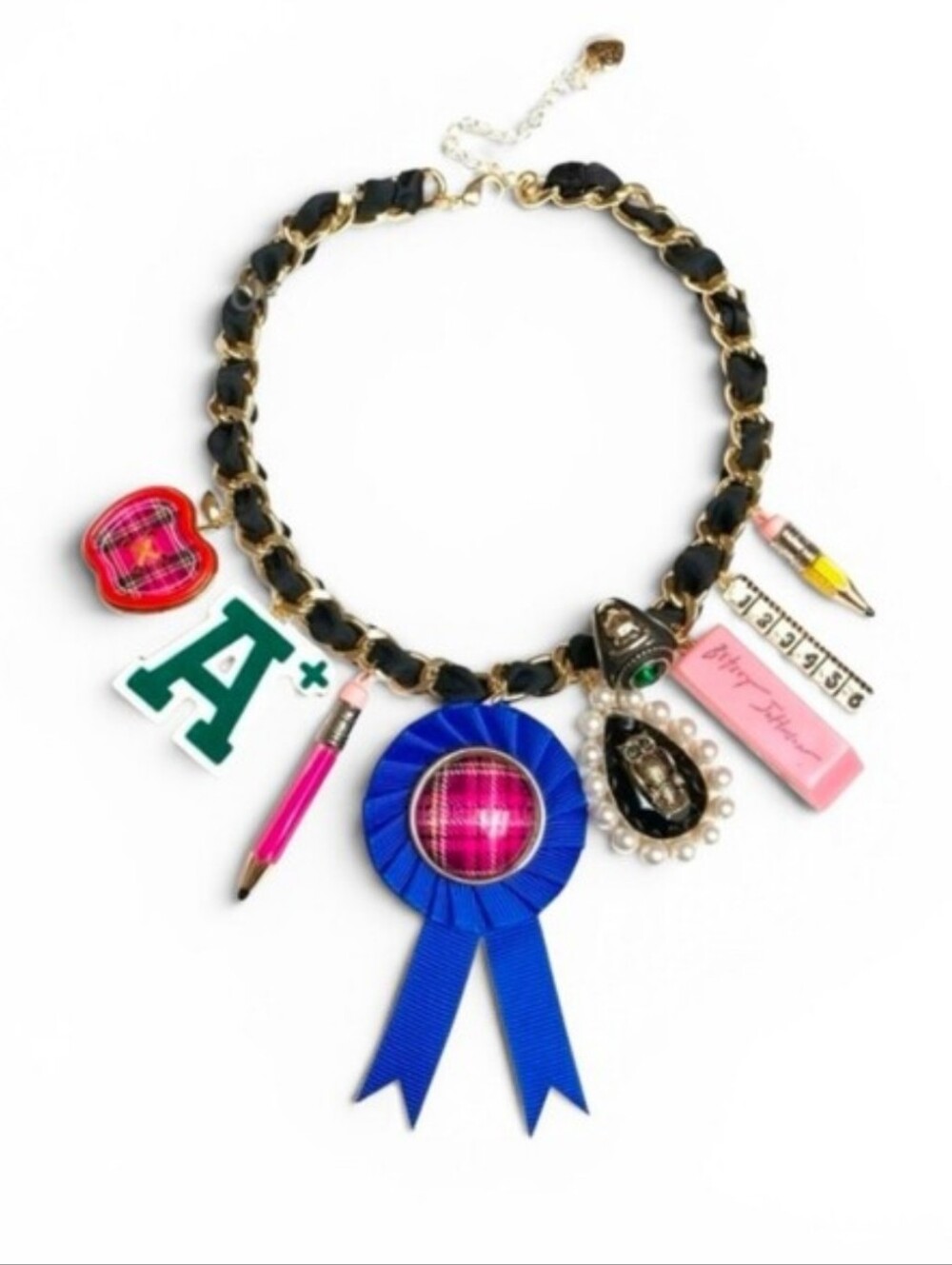 Schoolgirl Charm Necklace with Blue Ribbon Teacher Rt Eh
